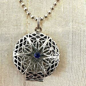 Silver tone and blue locket  pendant necklace